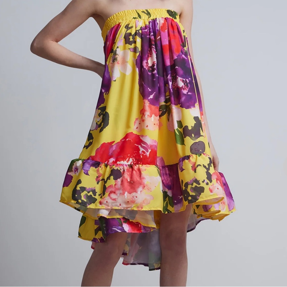 New York & Company Strapless Floral Dress - Purple and Red
